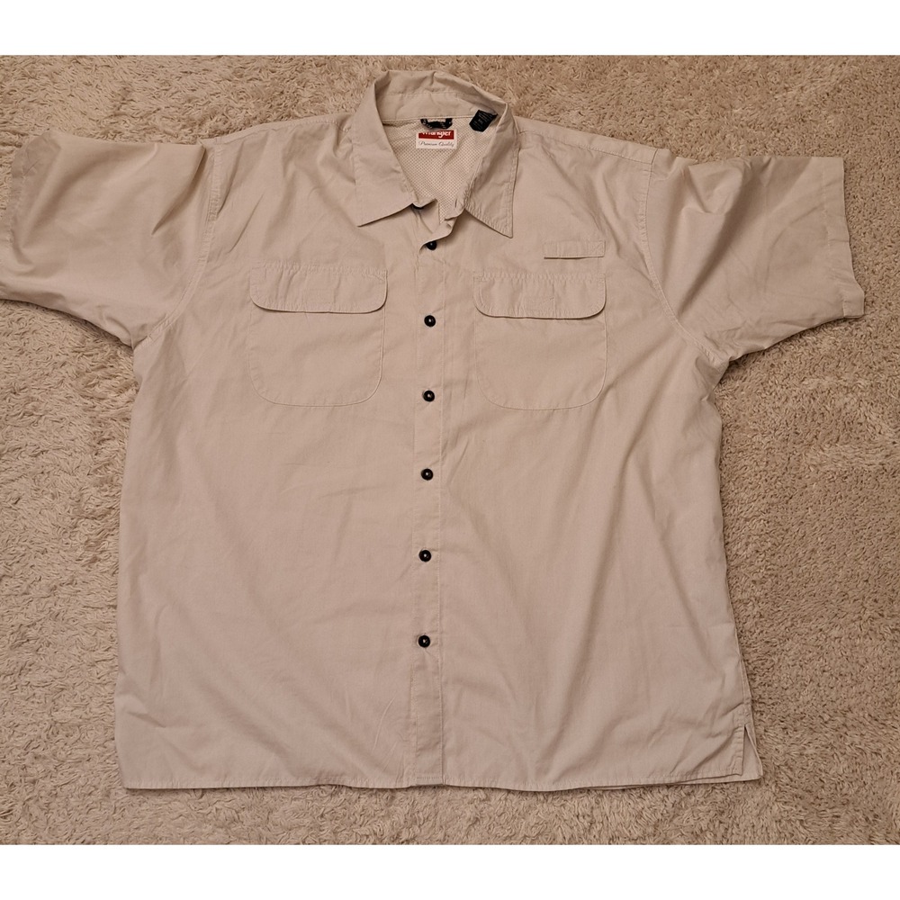 Wrangler Button Up Fishing Shirt Mens Size XXL Cream‎